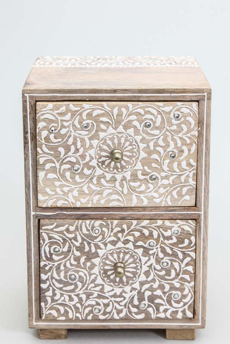 Decorative chest of drawers 2 drawers painted 16.5 x 11.5 x 25 cm