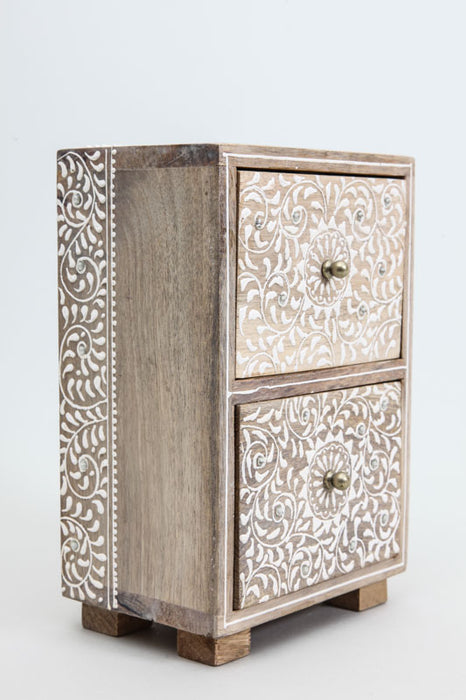 Decorative chest of drawers 2 drawers painted 16.5 x 11.5 x 25 cm