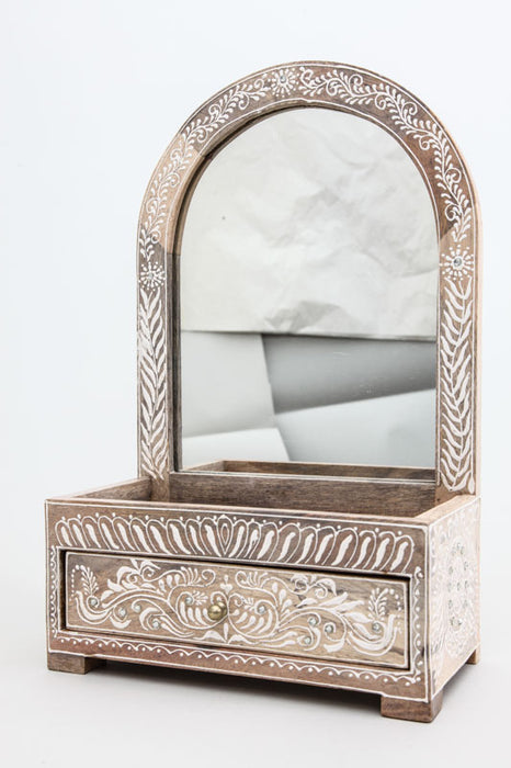 Miroir peint au henné demi rond 25 x 15 x 45 cm