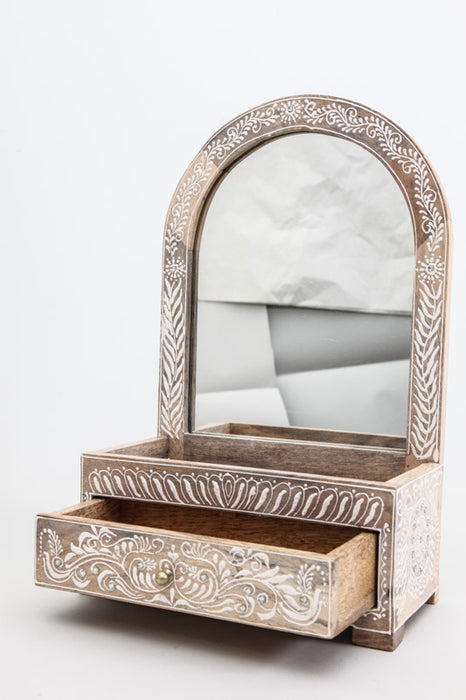 Miroir peint au henné demi rond 25 x 15 x 45 cm