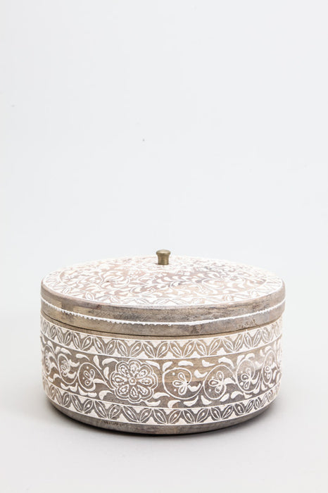 Decorative box round henna painted 25 x 12.5 cm