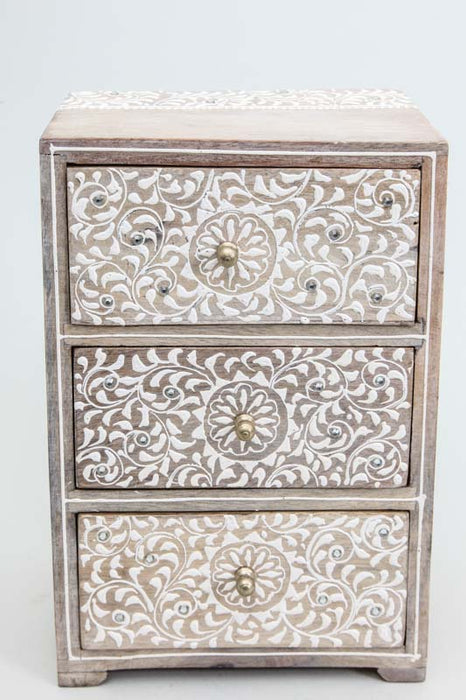 Commode décorative 3 tiroirs peints au henné 20 x 10 x 30 cm