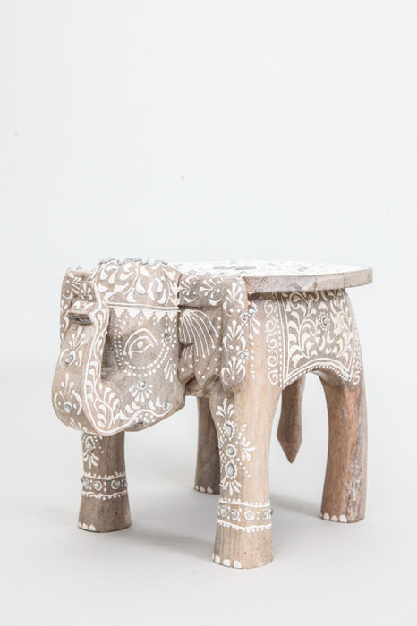 Tabouret décoratif éléphant rond peint au henné 25 x 18 cm