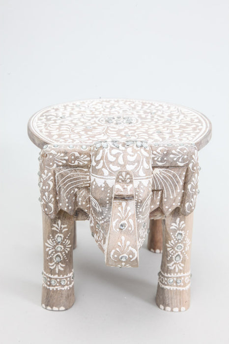 Tabouret décoratif éléphant rond peint au henné 25 x 18 cm