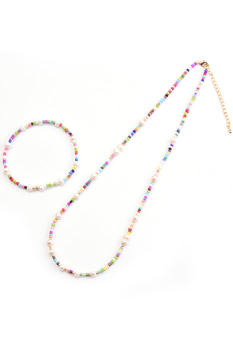 Necklace freshwater pearls, glass beads 45+5 cm