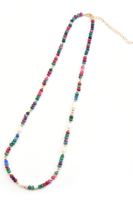 Collier perle d'eau douce perles de verre colorées 45+5 cm