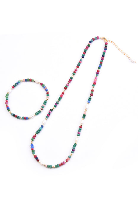 Collier perle d'eau douce perles de verre colorées 45+5 cm