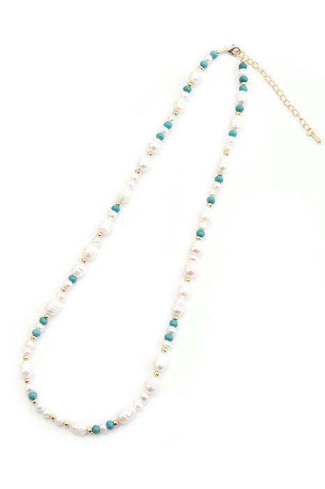 Collier perles d'eau douce, vert turquoise 45+5 cm