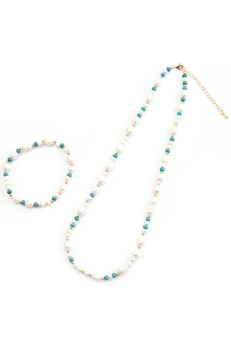 Collier perles d'eau douce, vert turquoise 45+5 cm