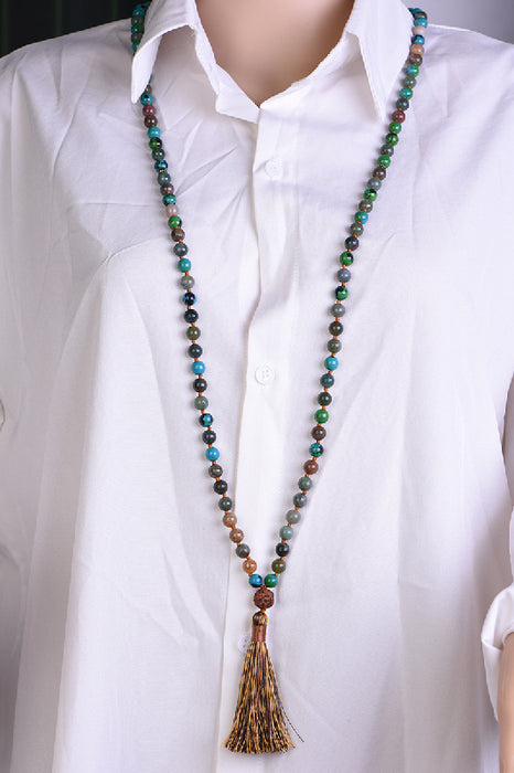 Mala necklace 8mm Indian agate, chrysocolla / 108 beads