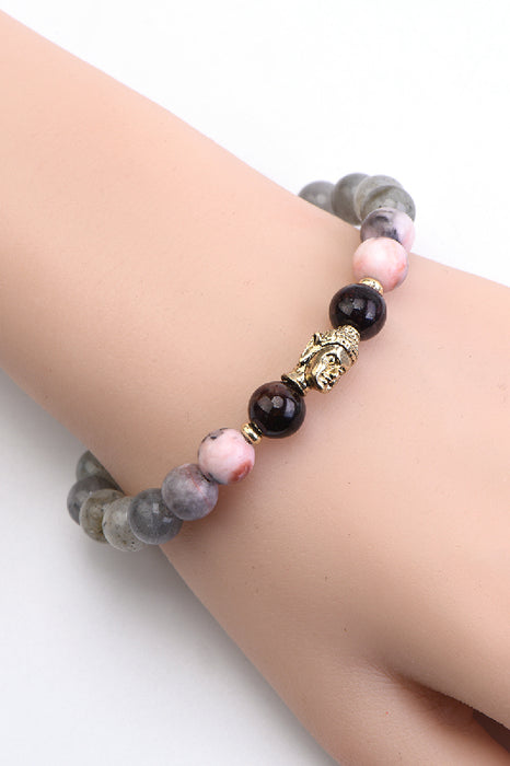 Armband 8mm Labradorit, Granat, pinker Zebra Jaspis mit Anhänger Lotusblume