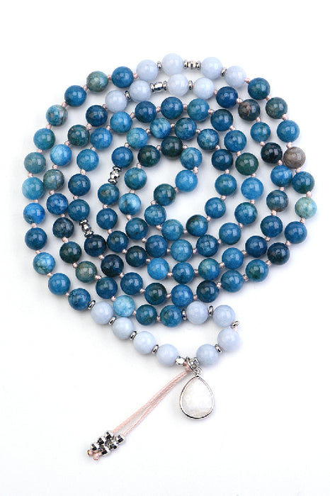 Collier Mala 8mm apatite bleue, aigue-marine / 108 perles