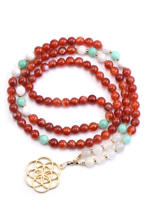 Mala necklace 8mm selenite, blue amazonite, carnelian, moonstone / 108 beads