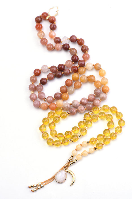 Collier Mala 8mm citrine, jade jaune, aventurine jaune, pierre de soleil / 108 perles