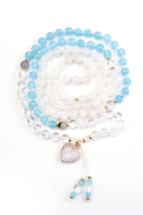 Mala necklace 6mm crystal quartz, labradorite, aquamarine, white jasper / 108 beads