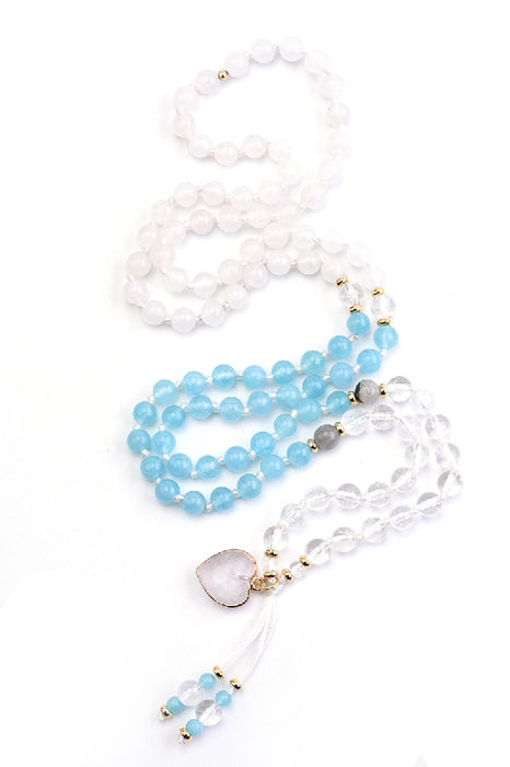 Mala necklace 6mm crystal quartz, labradorite, aquamarine, white jasper / 108 beads