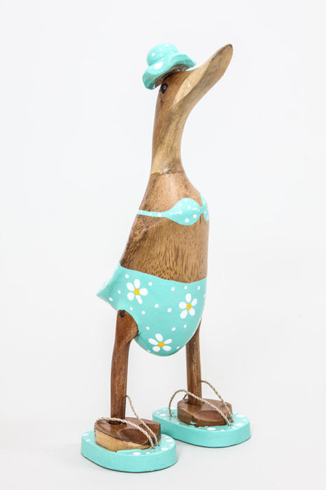 Wooden duck painted with hat and bikini 25 cm