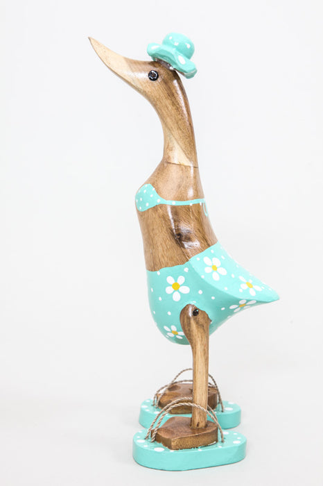 Wooden duck painted with hat and bikini 25 cm