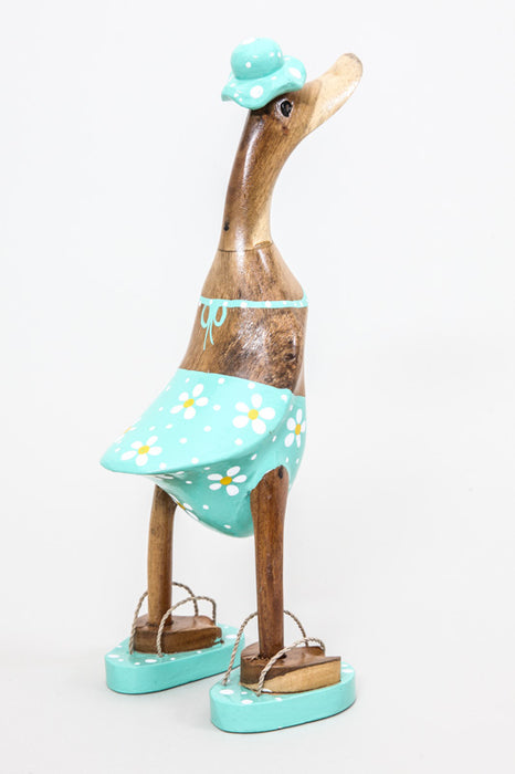 Wooden duck painted with hat and bikini 25 cm