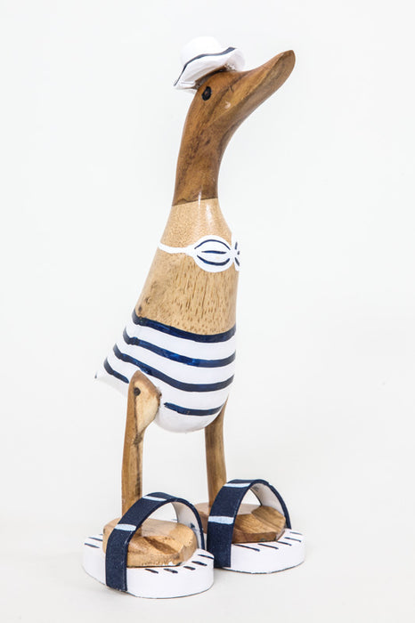 Wooden duck painted with hat and bikini striped 25 cm