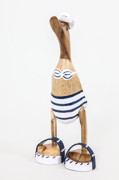 Wooden duck painted with hat and bikini striped 25 cm