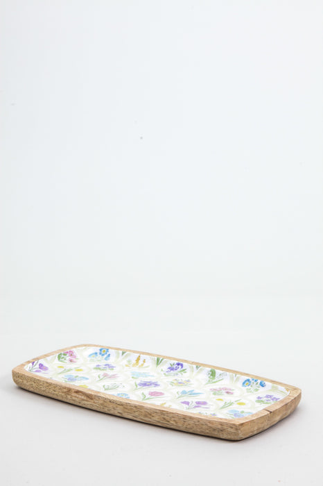 Plate oval decorated mango wood 25x17.5cm