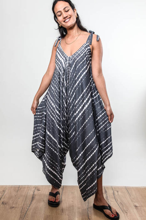 Jumpsuit grau/weiss gestreift - One Size