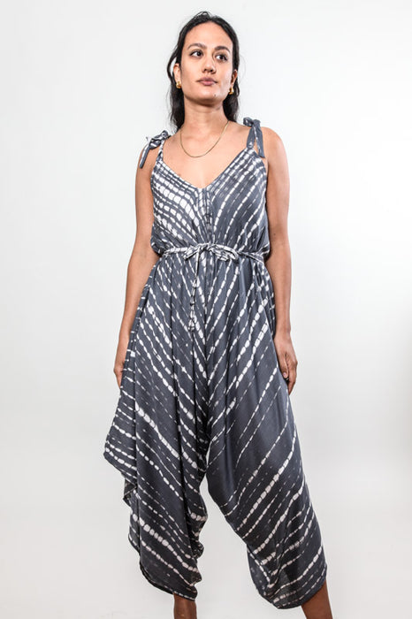 Jumpsuit grau/weiss gestreift - One Size