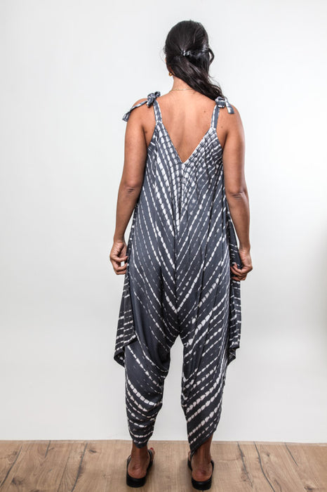 Jumpsuit grau/weiss gestreift - One Size