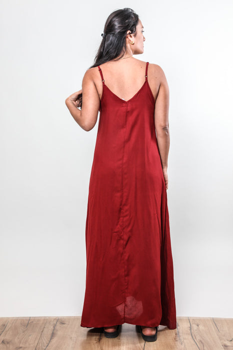 Robe longue à bretelles rouge - taille unique