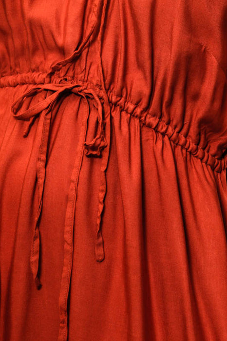 Robe longue orange à bretelles et volant - taille unique