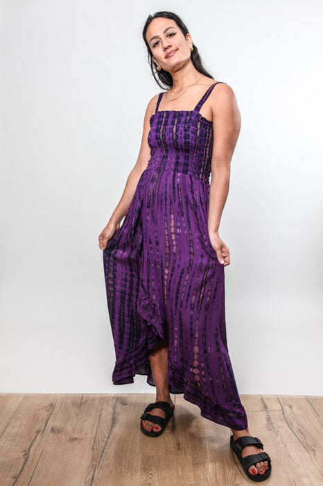 Robe longue à bretelles rayée violette - Taille Unique