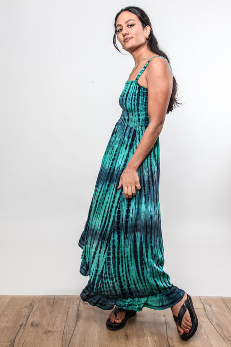 Robe longue à bretelles rayées turquoise - Taille Unique