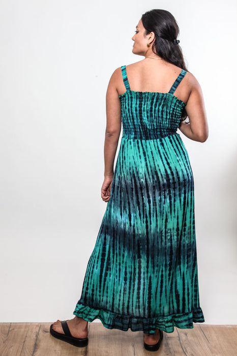 Robe longue à bretelles rayées turquoise - Taille Unique