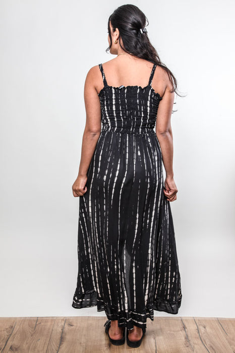 Robe longue à bretelles rayée noire - Taille Unique