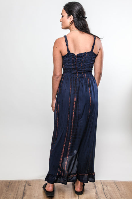 Robe longue à bretelles à rayures bleu roi - taille unique