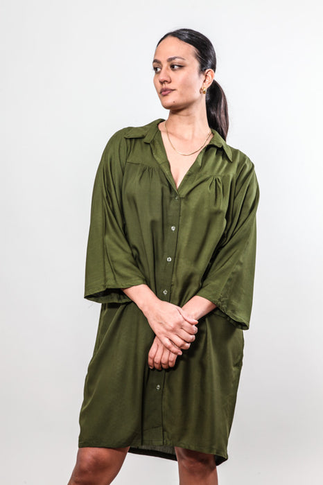 Shirt dress long khaki - One Size