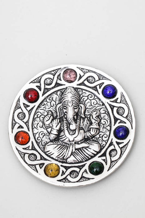 Räucherstäbchenhalter Alu Ganesha mit Chakra Steinen10 cm