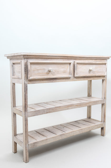 Albesia console 2 drawers and 1 shelf white wash 100x30x80cm