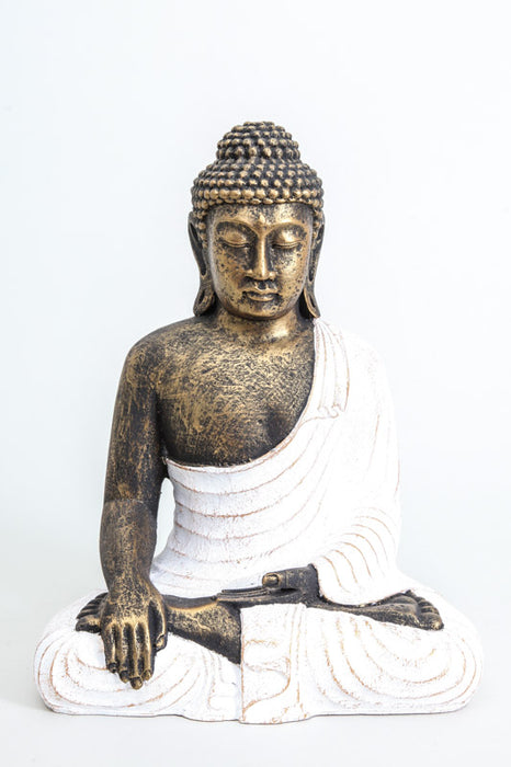 Buddha Lotussitz weiss goldfarben 30 cm