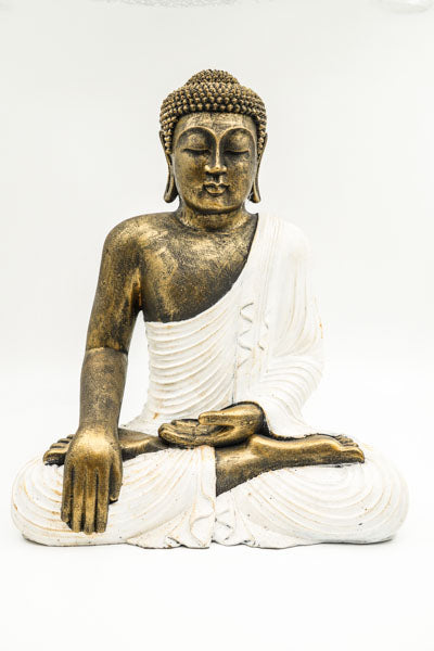 Buddha Lotussitz weiss goldfarben 40 cm
