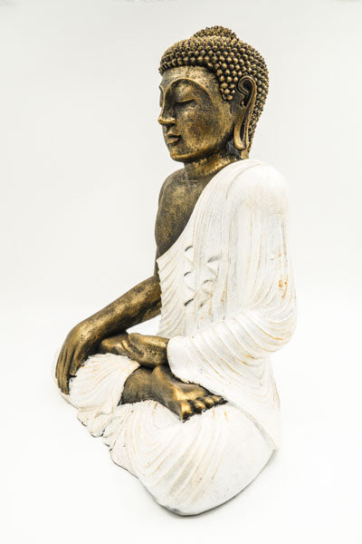 Buddha Lotussitz weiss goldfarben 40 cm