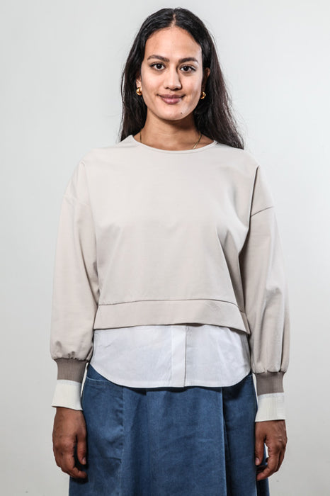 Top cotton long sleeve beige white - One Size