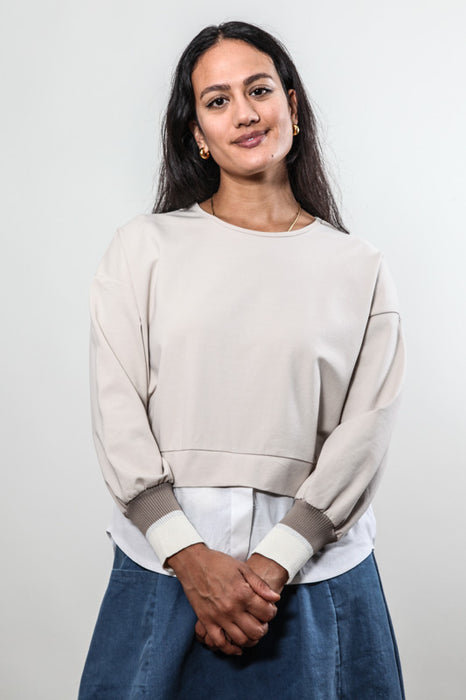 Top cotton long sleeve beige white - One Size