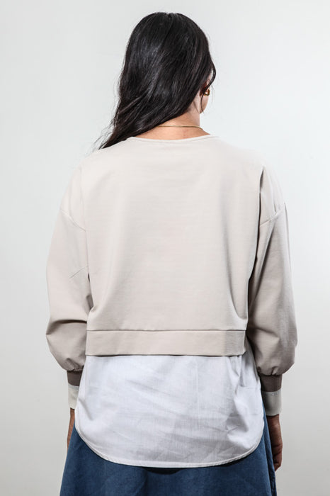 Top cotton long sleeve beige white - One Size