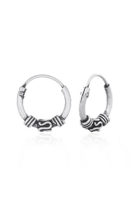 Silver earring ethnic decorated creole 10 mm