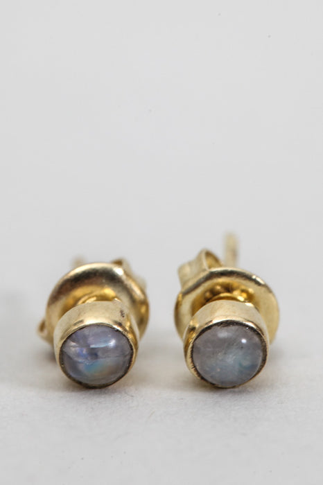 Earring brass gold plated rainbow moonstone