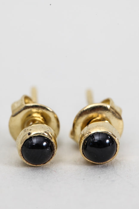 Earring brass gold plated black onyx