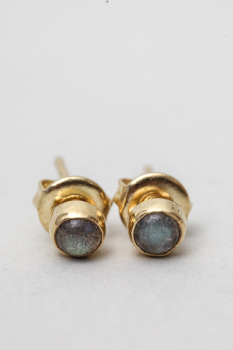 Earring brass gold plated labradorite