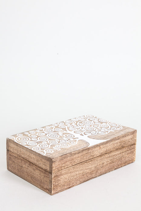 Wooden box mango wood antique white 20 x 6 x 13 cm